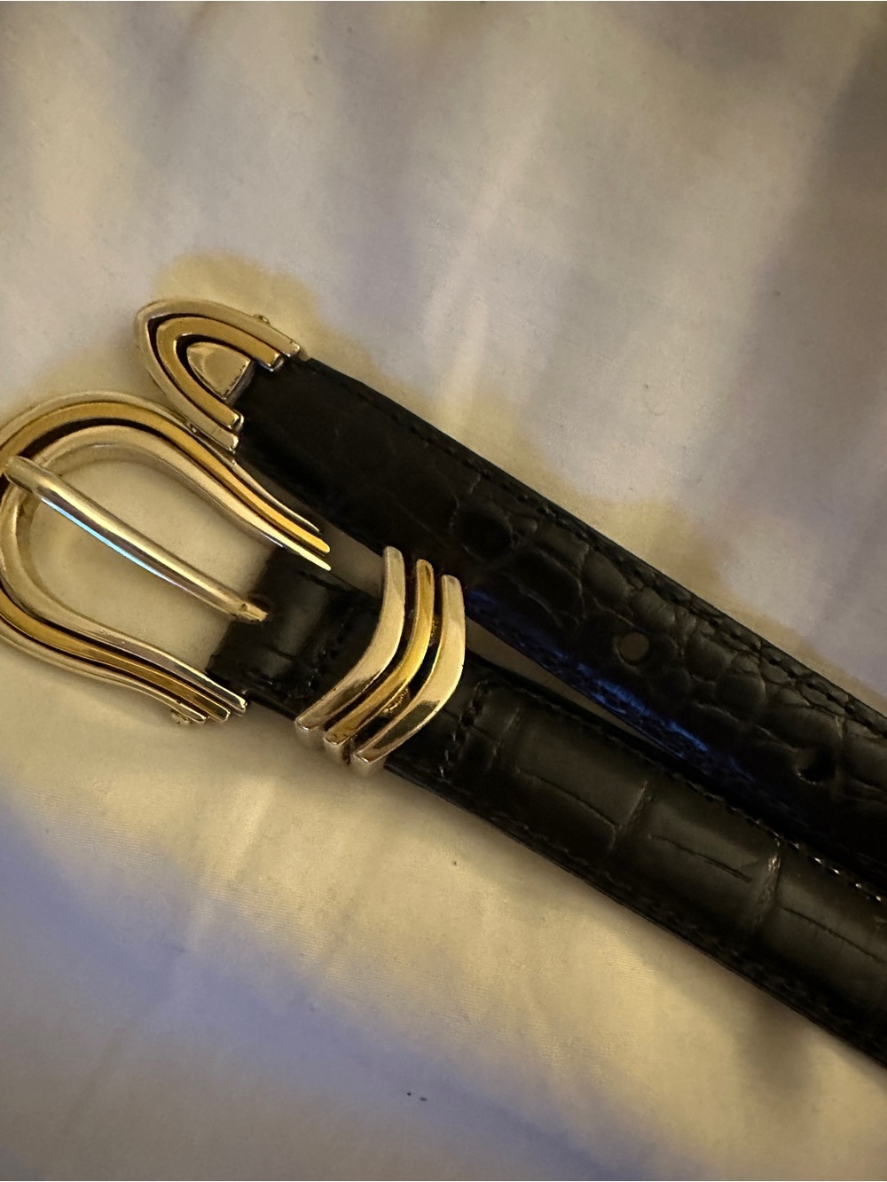 Brighton Black Croc-Embossed Belt with gold & silver two tone buckle